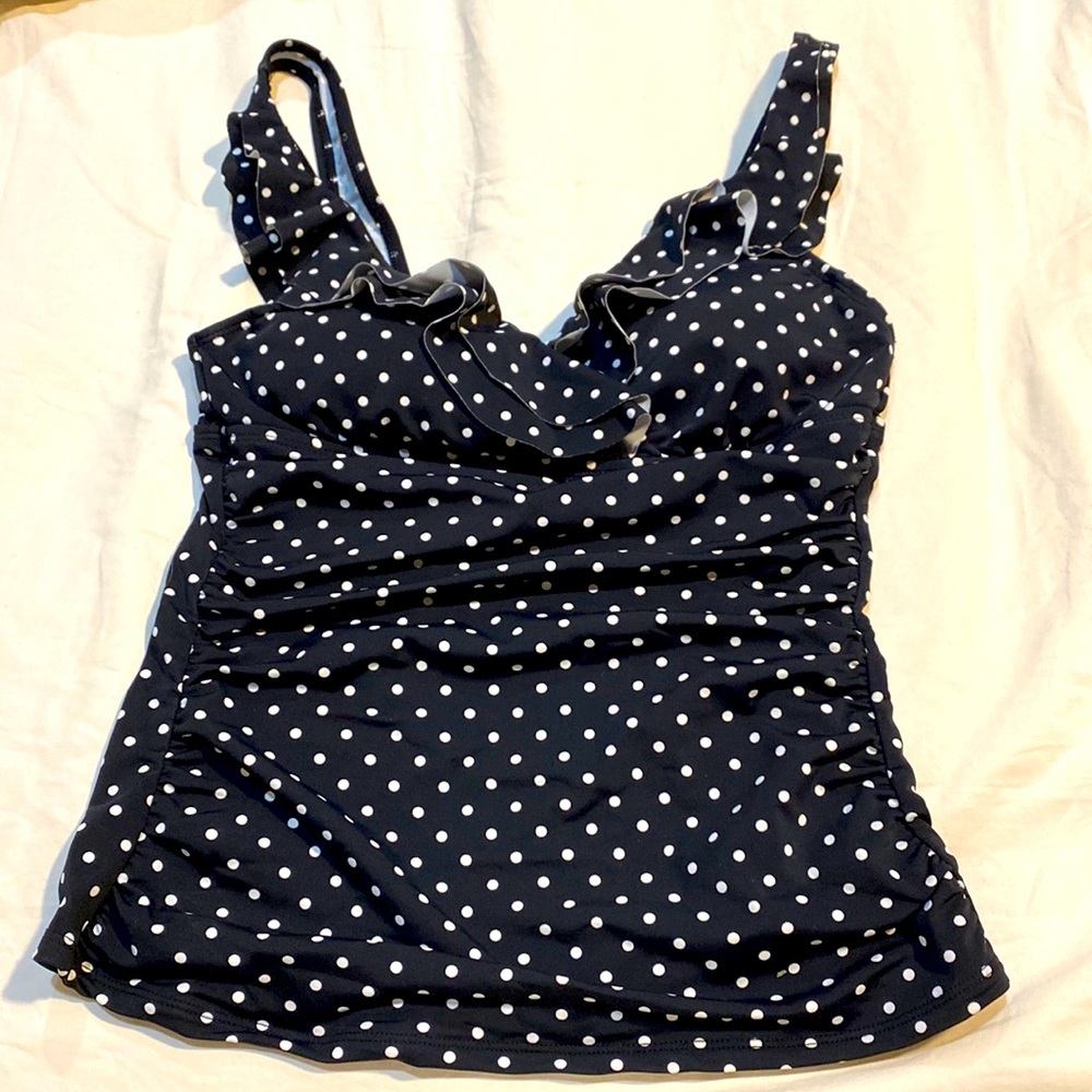 Black and white polka dot Lauren tankini swim top 8, NWT